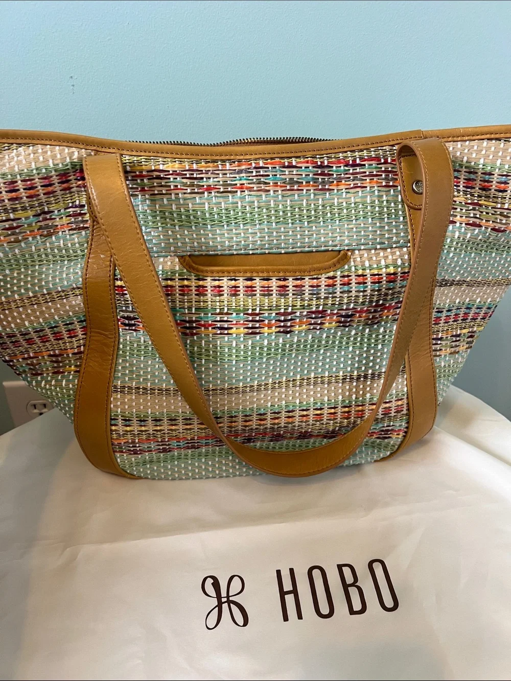 HOBO Multicolor Woven Hobo with Tan Leather Trim